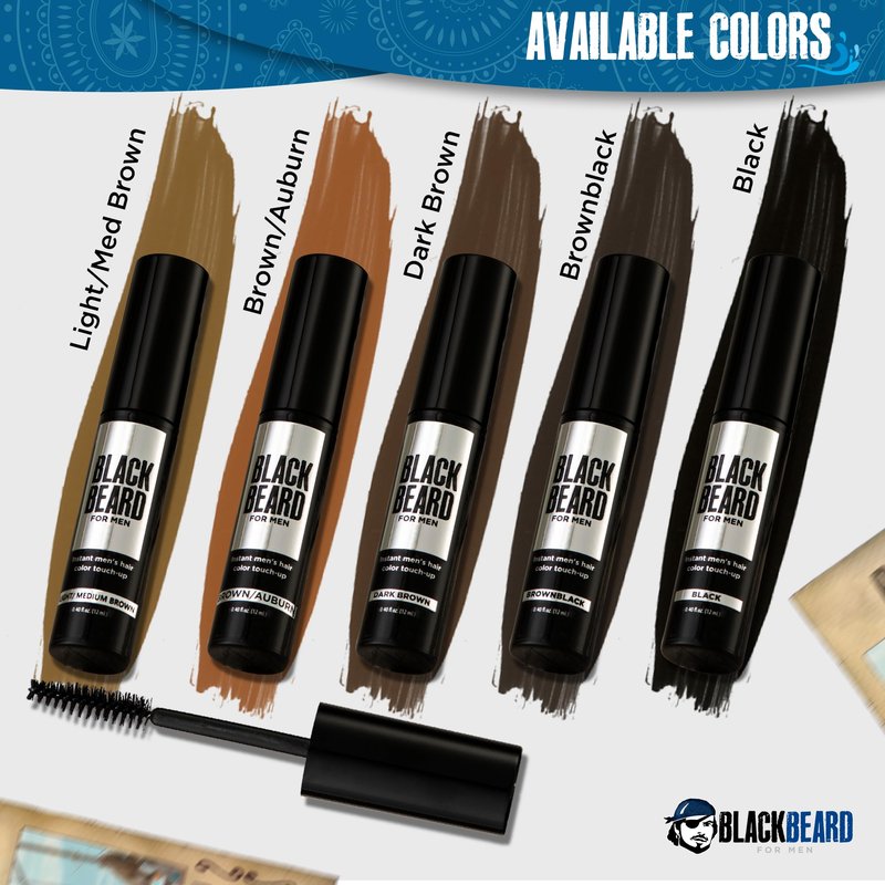 Blackbeard for Men Beard Color – 1-Day Beard, Mustache, Eyebrow, Sideburns Color – Temporary Facial Hair Tint - Hypoallergenic Beard Dye Alternative – Up to 45 applications– Light/Medium Brown, 6 Pack