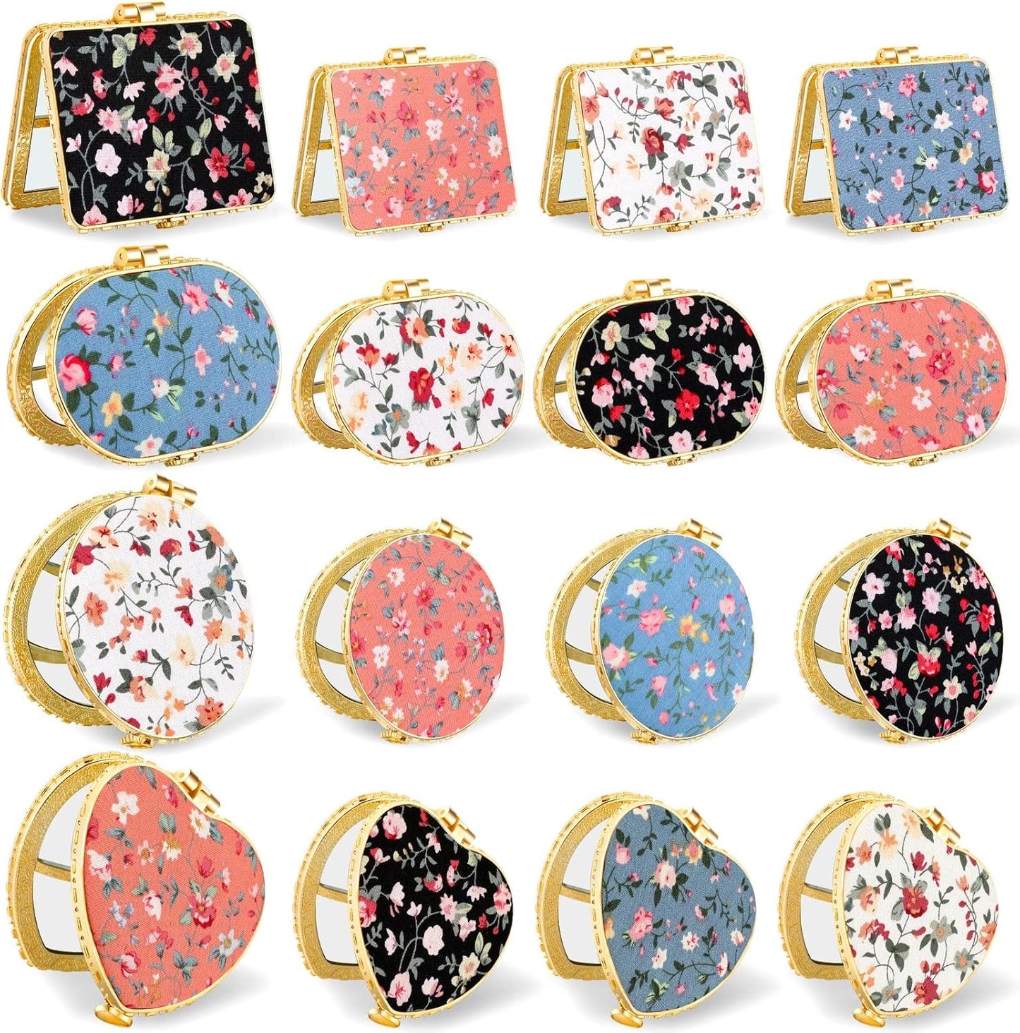 Compact Floral Pocket Mirror - 48 Pieces Portable Folding Makeup Mirror for Purse | Retro Tea Party Favors