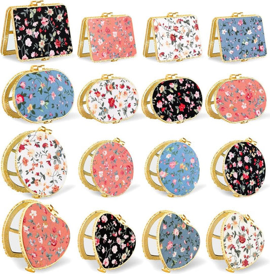 Compact Floral Pocket Mirror - 48 Pieces Portable Folding Makeup Mirror for Purse | Retro Tea Party Favors