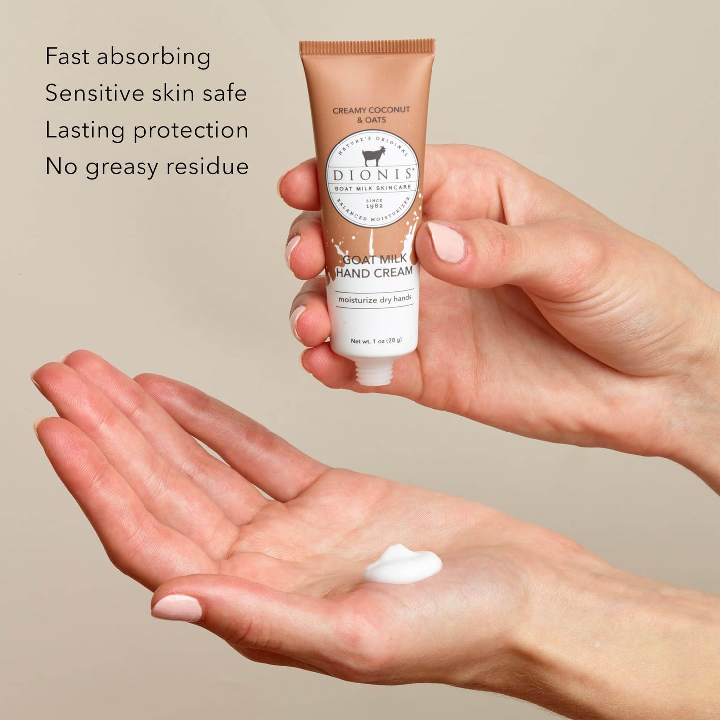 Dionis Goat Milk Hand Cream – Moisturizing Lotion for Dry Skin, Safe for Sensitive Skin - Creamy Coconut & Oats 1 oz (Pack of 6)
