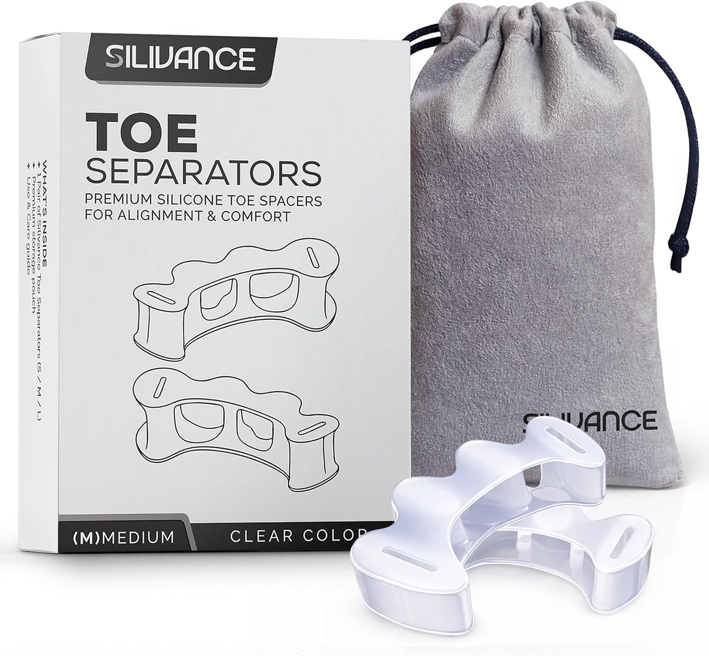 Toe Spacers for Foot Alignment - Bunion Corrector & Pain Relief | Medical-Grade Silicone (Small)