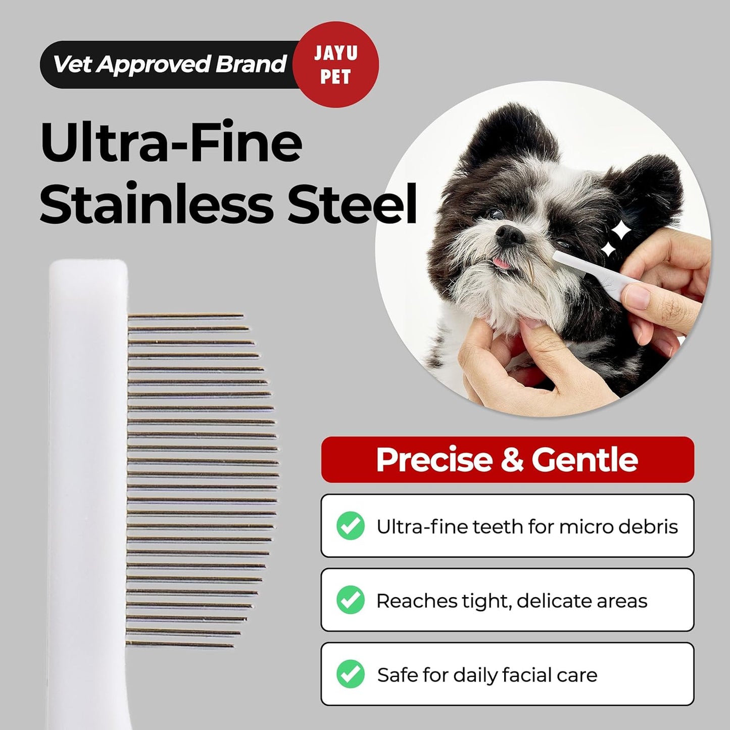 JAYU PET Facial Grooming Comb - Stress-Free Eye Gunk Remover for Dogs & Cats | Pet Facial Brush, Grooming Kit