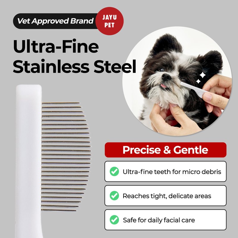 JAYU PET Facial Grooming Comb - Dog Eye Combs, Stress-free Eye Gunk Remover for Dogs & Cats, Pet Facial Brush, Cat Grooming Kit, Stainless Steel Deshedding Comb (1ea)