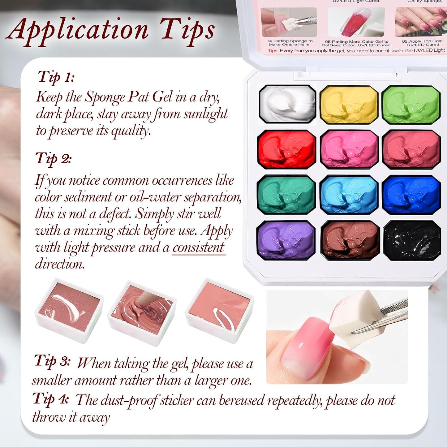 Pat Pat Gel Ombre Nail Art Palette - 12 Colors Gradient Sponge Painting Set for Salon Manicure