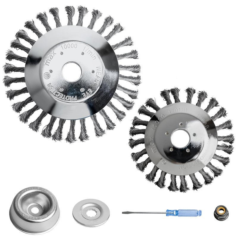 [2-Pack] 6" & 8" Steel Wire Brush Cutter Trimmer Head, Replacement for Stihl, Husqvarna, Ryobi, Echo Weed Eater, Compatible with FS55 FS90 FS110 FS130, Universal Wired Trimmer Blade with Adapter Kits