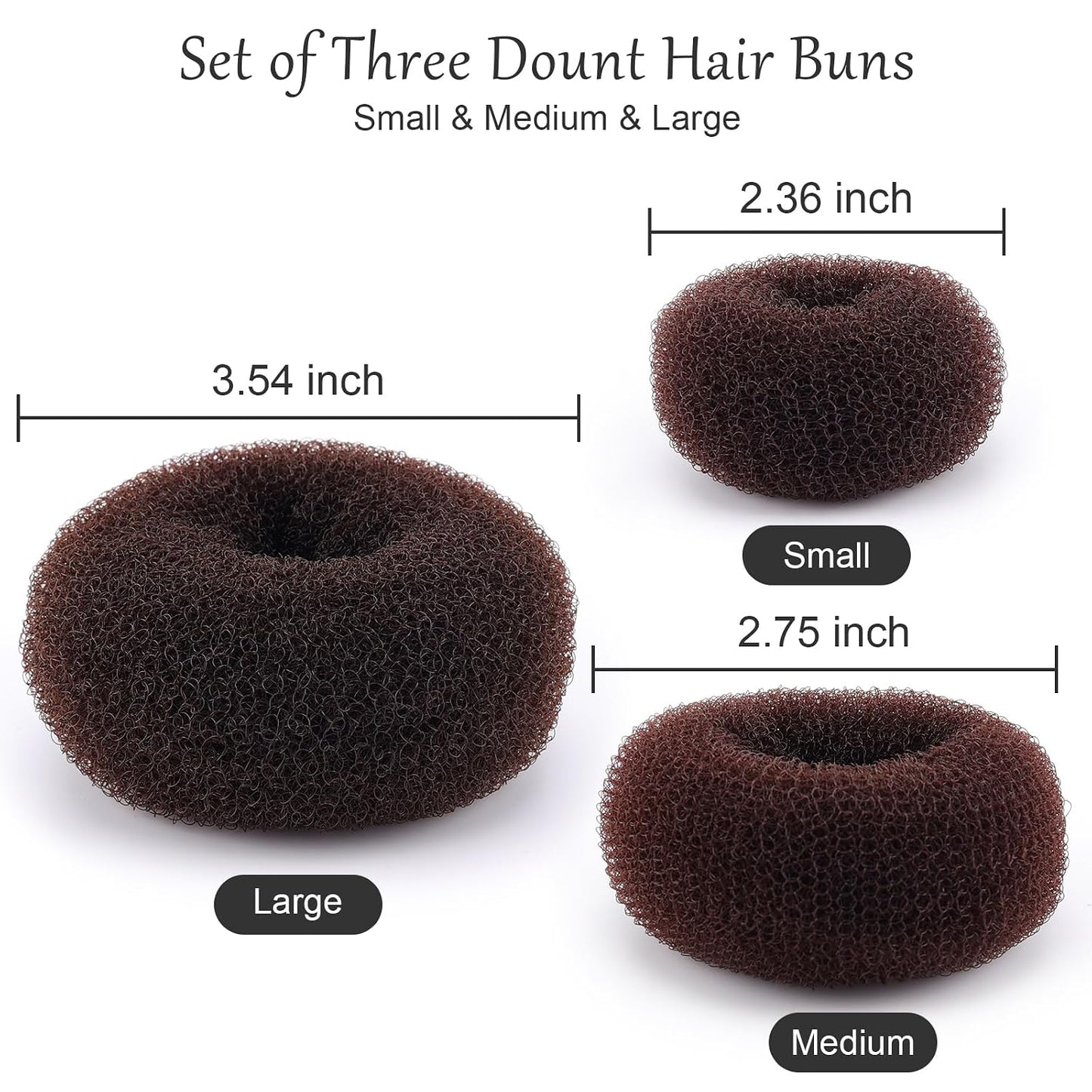 Hair Bun Maker - 12 Pcs Medium Sock Bun Doughnuts for Ballet Style Buns | Long Hair Accessories (Size M / 2.75 Inch, Brown)