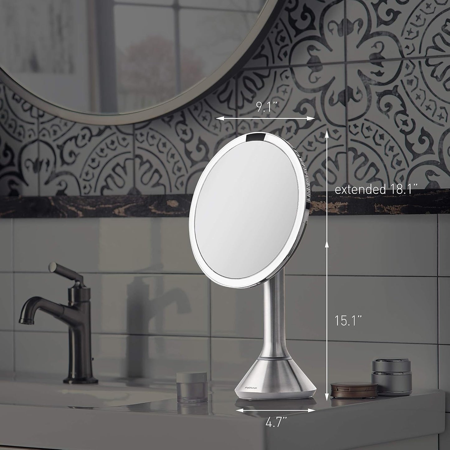 Lighted Makeup Mirror - Simplehuman Sensor Mirror with 5X Magnification | 8" Round, Cordless, Rose Gold Stainless Steel