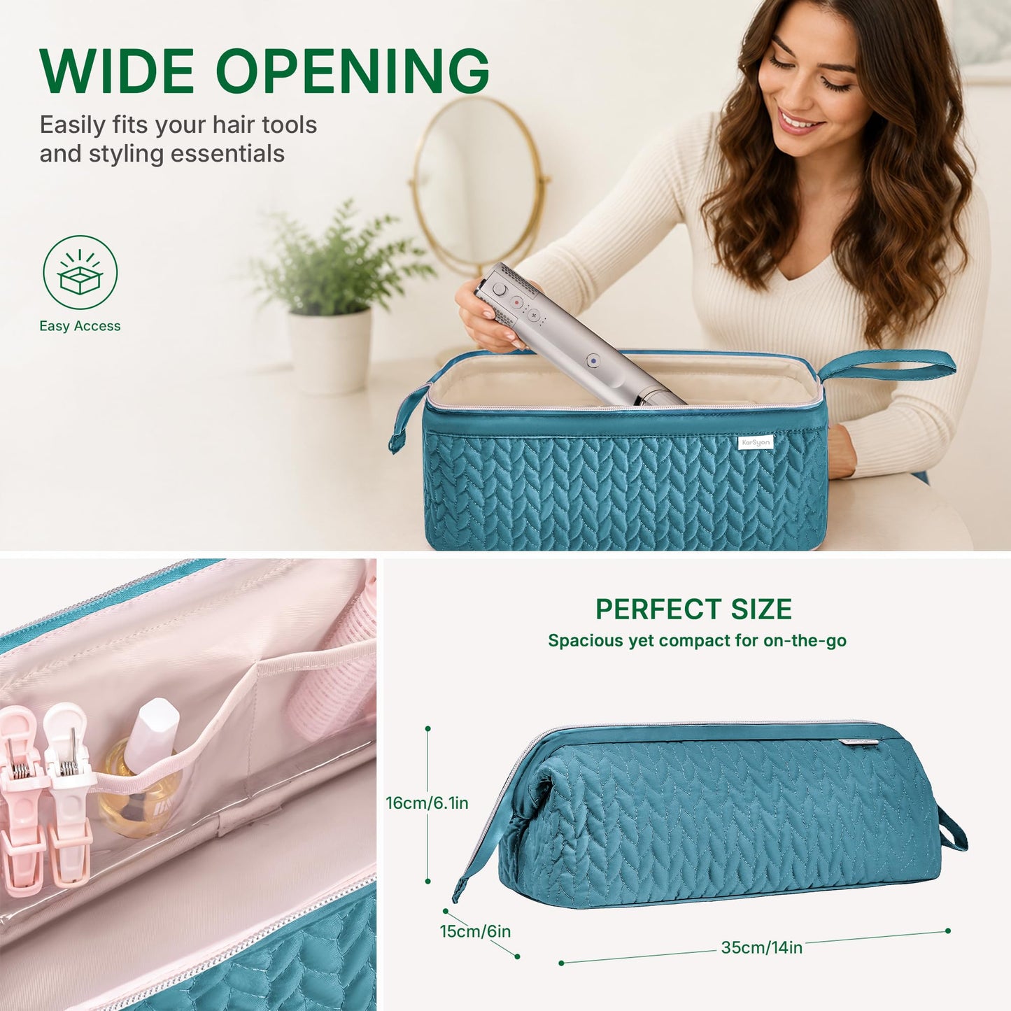 KarSyon Shark Flex Style Case for Dyson Airwrap Hair Dryer Brush Revlon Hair Tools Travel Bag Carrying Case Flat Curling Iron Organizer (Teal Blue)