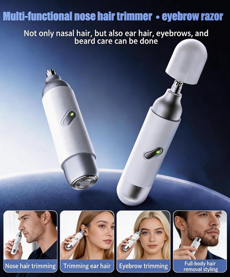 Nose Hair Trimmer for Men & Women, 2 in 1 Electric Nose and Ear Hair Trimmers Ear & Eyebrow Grooming Kit Face Clipper with Powerful Motor and Dual-Edge Blades Waterproof, Portable Travel Size (White)