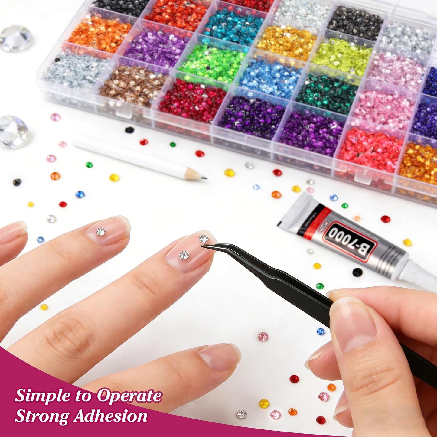 32000 Pcs Resin Rhinestones - 3mm Multicolor Glitter Kit for DIY Bedazzling | Includes 3 Pcs B7000 Jewelry Glue