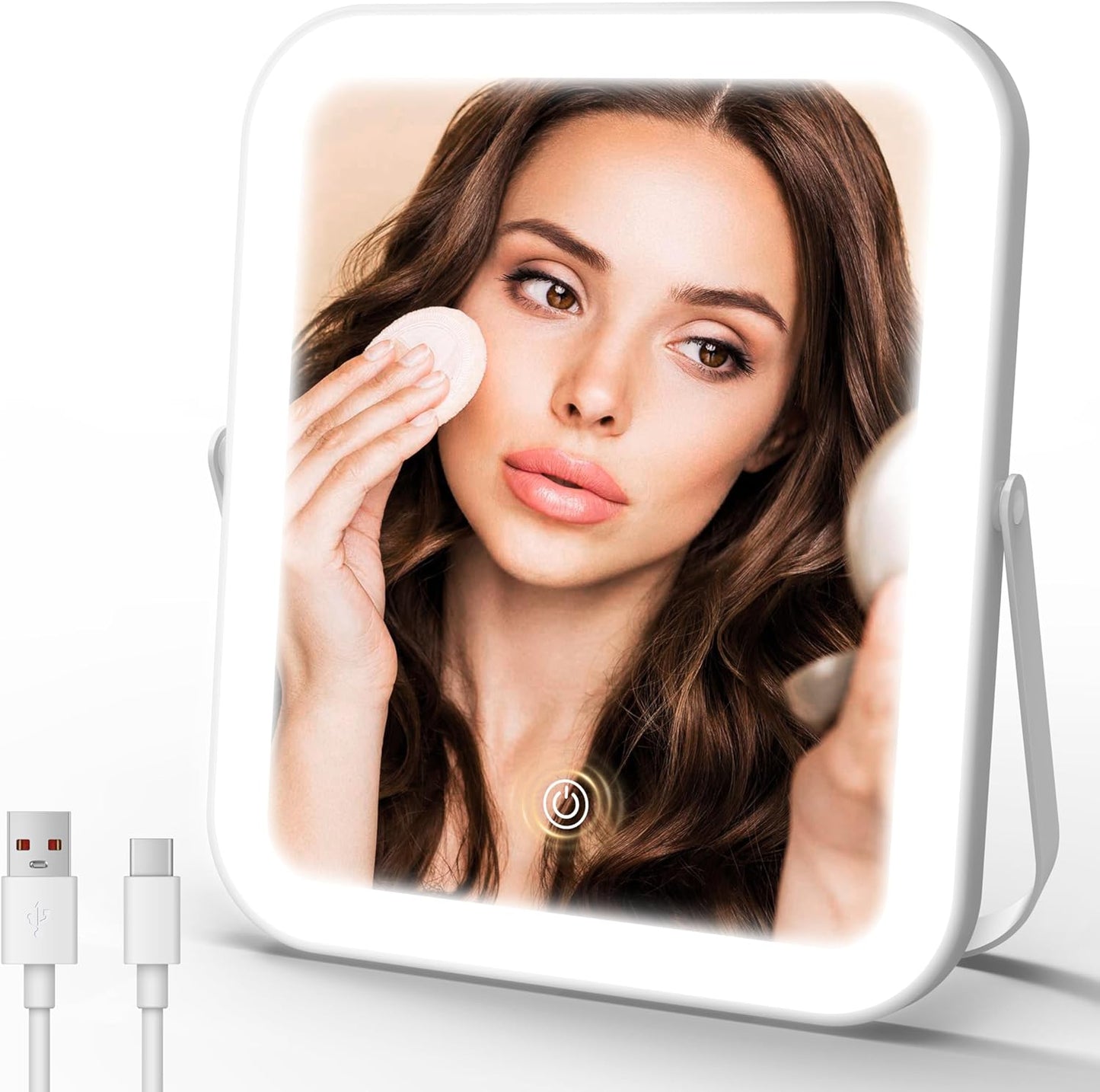 Lighted Makeup Mirror - 10X Magnification Vanity Mirror with 3 Color Modes | 17"x13" Smart Touch Control, 360° Rotation (White)