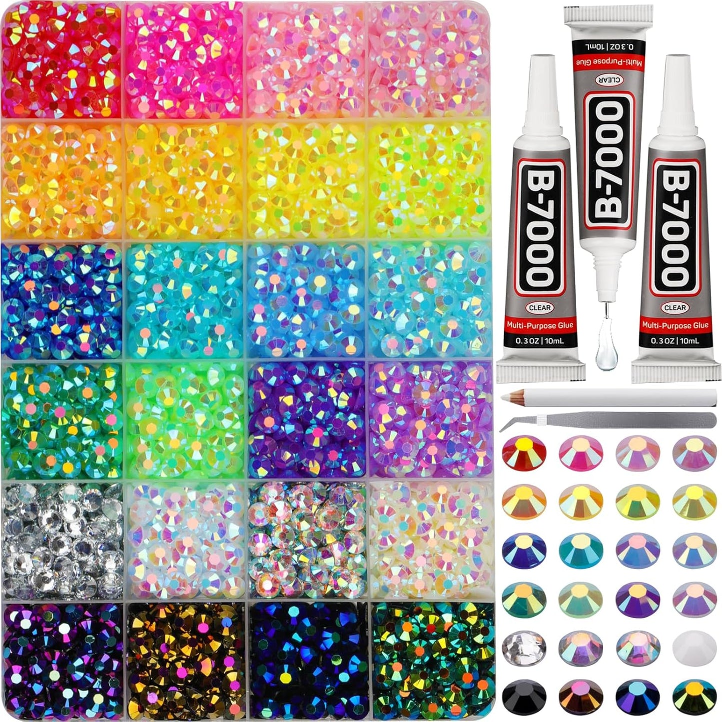 Red Rhinestones Bedazzler Kit - 6500 Pcs Flatback Crystals & B7000 Glue | 2-6mm Resin Gems for Crafts, Clothes, Shoes, Nails
