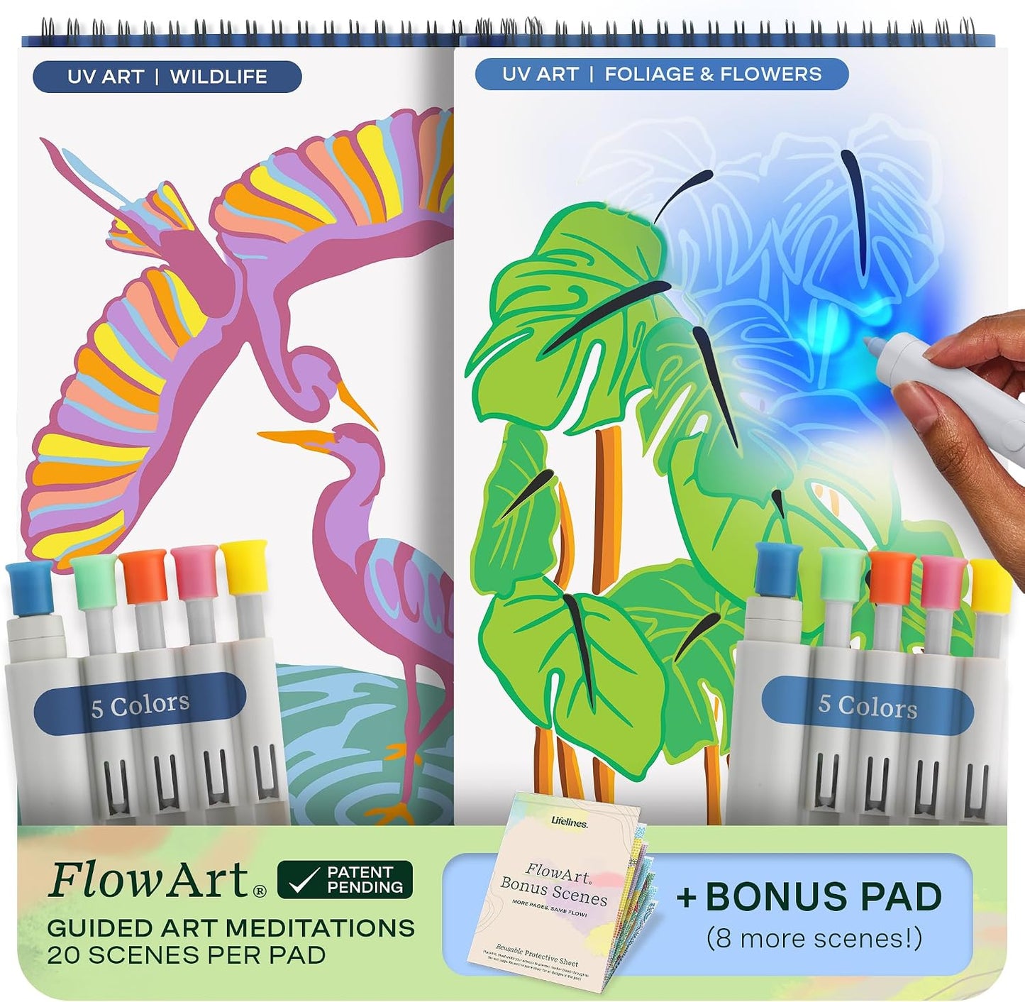 FlowArt Mini Activity Pads - Guided Dot-by-Letter Art Meditations | 3-Pack with 15 Markers & 60 Scenes for All Ages