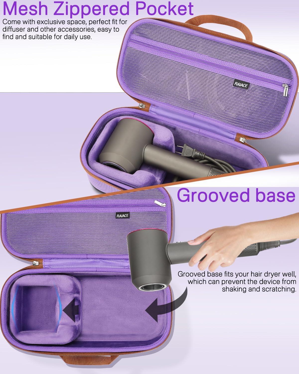RAIACE Hard Storage Case Compatible with dyson Hair Dryer, Travel Carrying Bag. (for sale is case only). - Purple