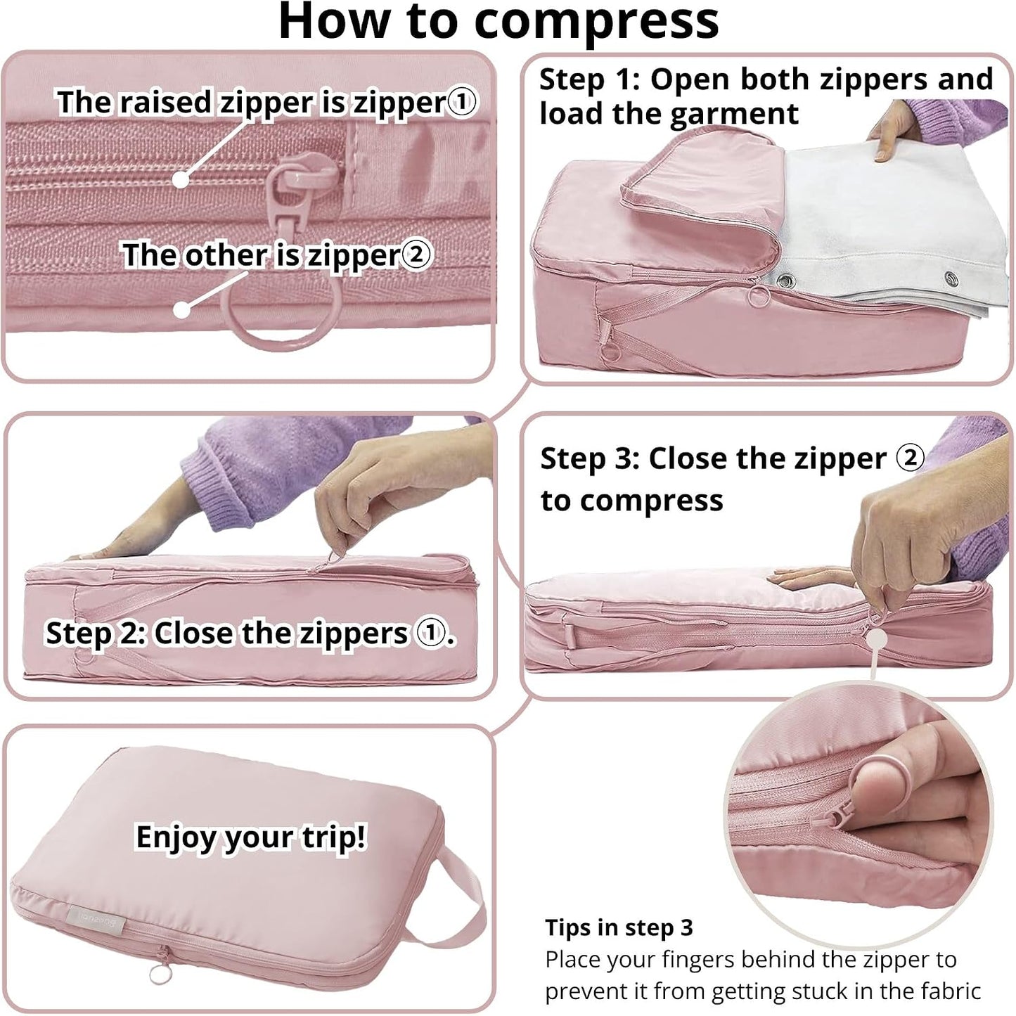 Compression Packing Cubes - Travel Luggage Organizer Bags Set | 2-Pack Large, Pink