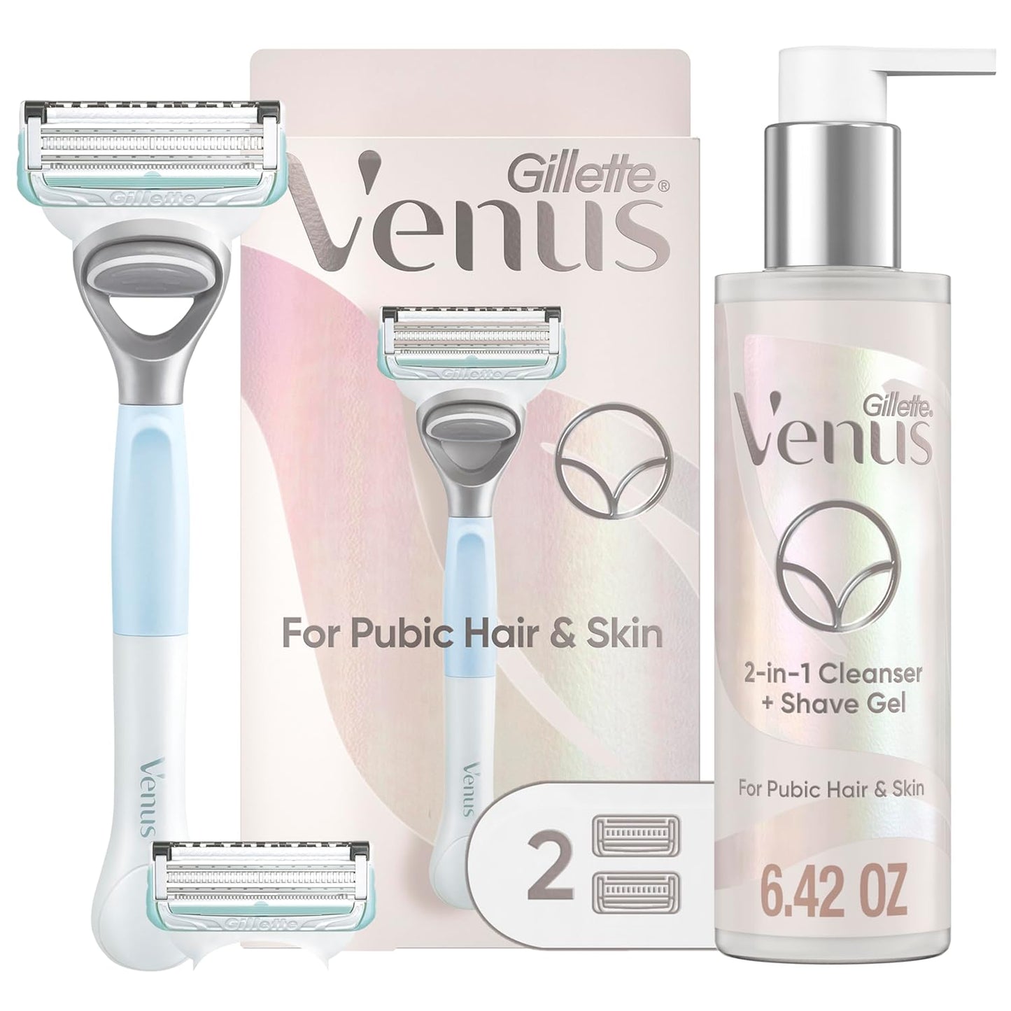 Gillette Venus Shaving Set for Pubic Hair & Skin - Women's Razor with 1 Handle, 2 Blade Refills & Cleanser