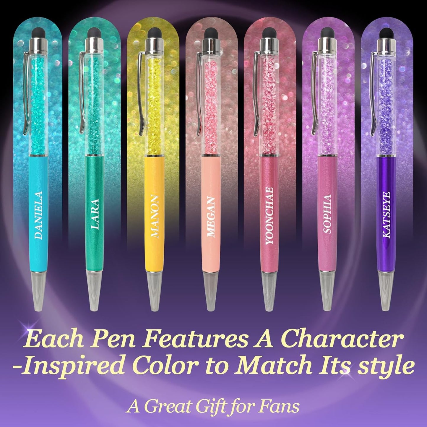 K-Pop Ballpoint Pens Set for KATSEYE Fans - 7 PCS Twist Retractable Black Pens with Stylus | Office Supplies