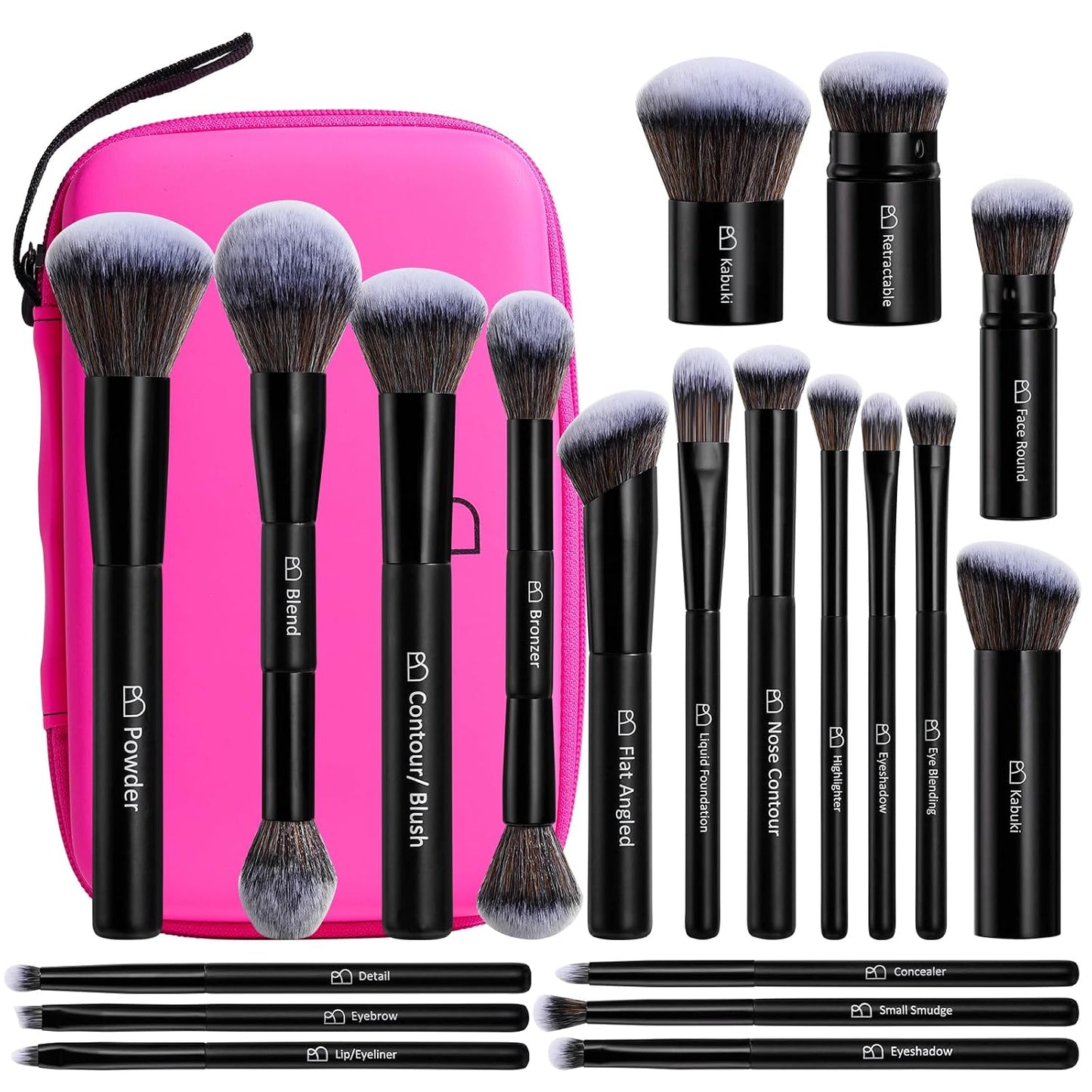 Professional Makeup Brushes Set - 20 Pcs Kabuki, Eyeshadow, Concealer, Blush & Foundation Brushes with Travel Case | Beige