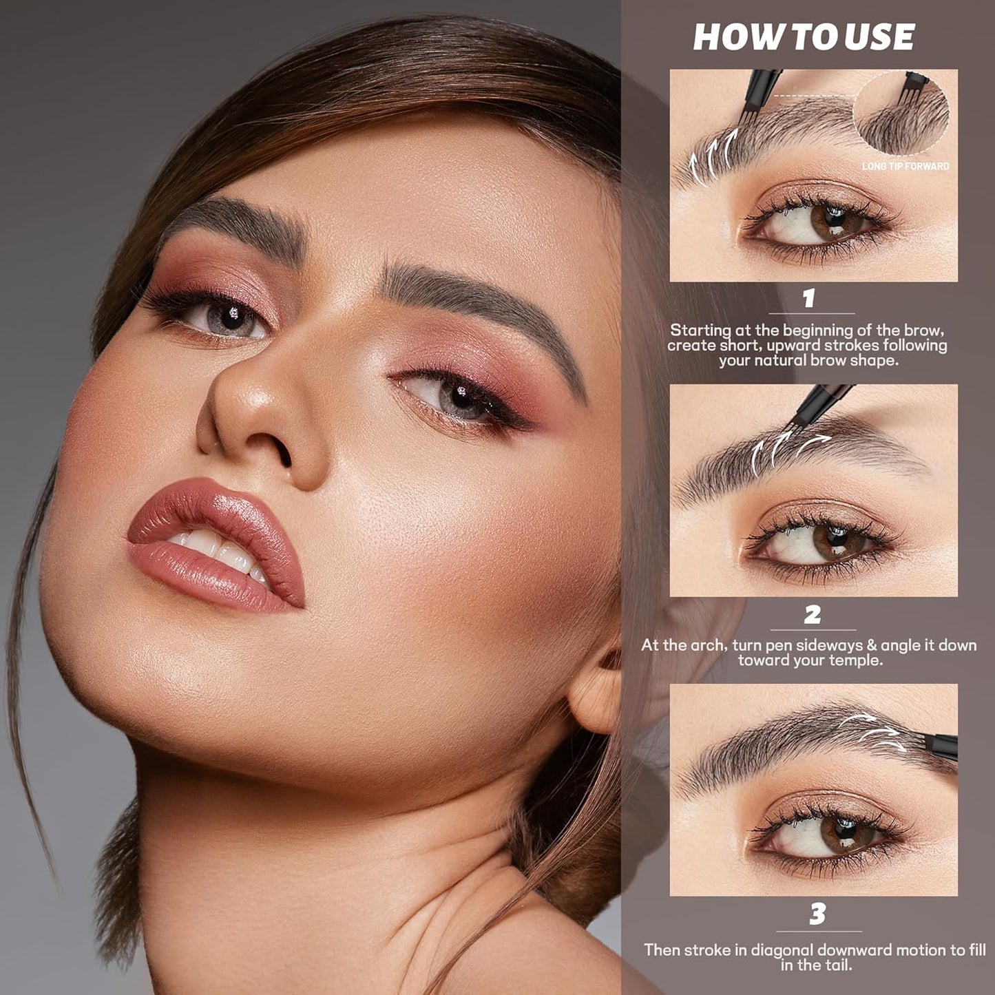 Microblading Eyebrow Pen Set - 4-Tip Waterproof Vegan Formula for Natural Hair-Like Strokes | 2 Pack Soft Brown