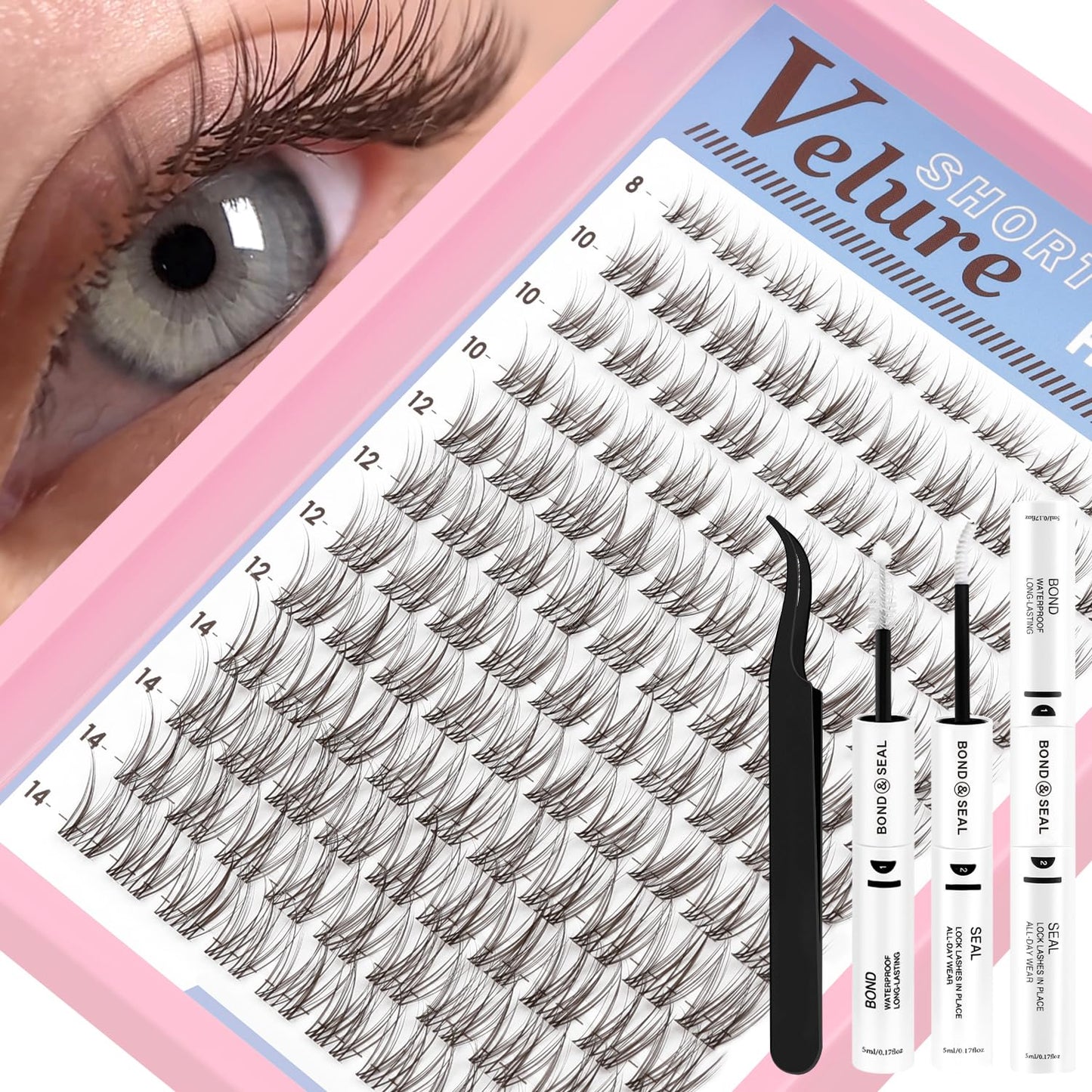 DIY Lash Extension Kit - Natural Wispy D Lashes Clusters | 8-18mm Eyelash Extensions with Bond, Seal & Tweezers for Beginners