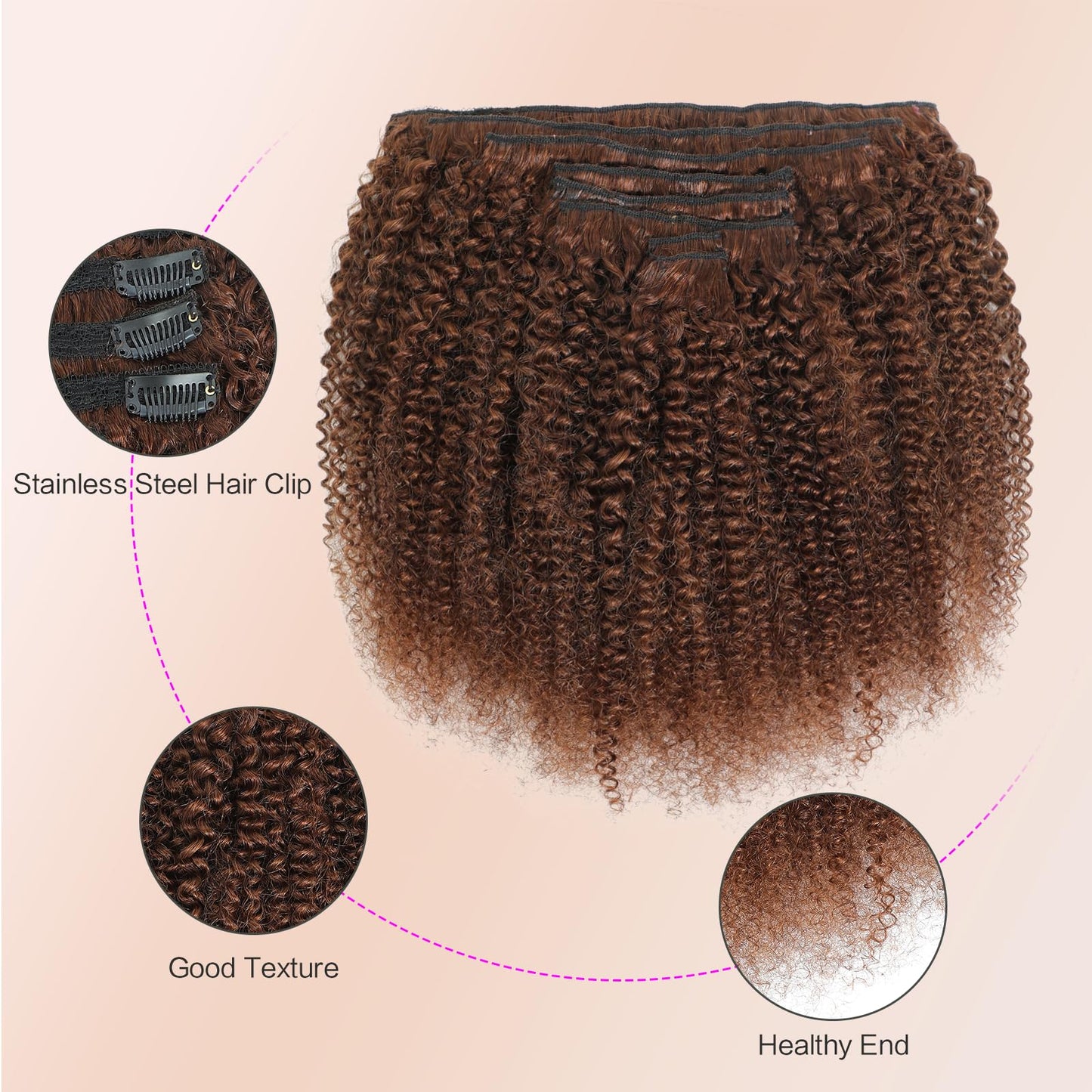 Afro Kinky Curly Clip Ins Human Hair 4C Hair Clip in Extensions Real Natural Human Hair for Black Women 8 pecs with 20 Clips 120g Dark Brown Color 18 Inch