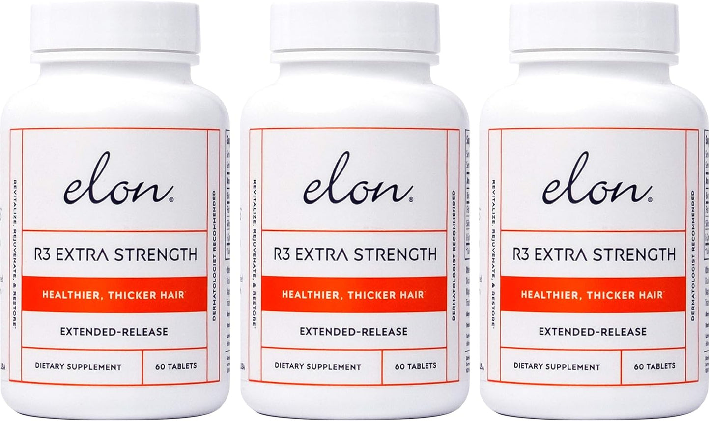 Elon R3 Hair Growth Supplement for Women - 5000 mcg Biotin & Collagen Peptides for Thick, Healthy Hair | 60 Tablets