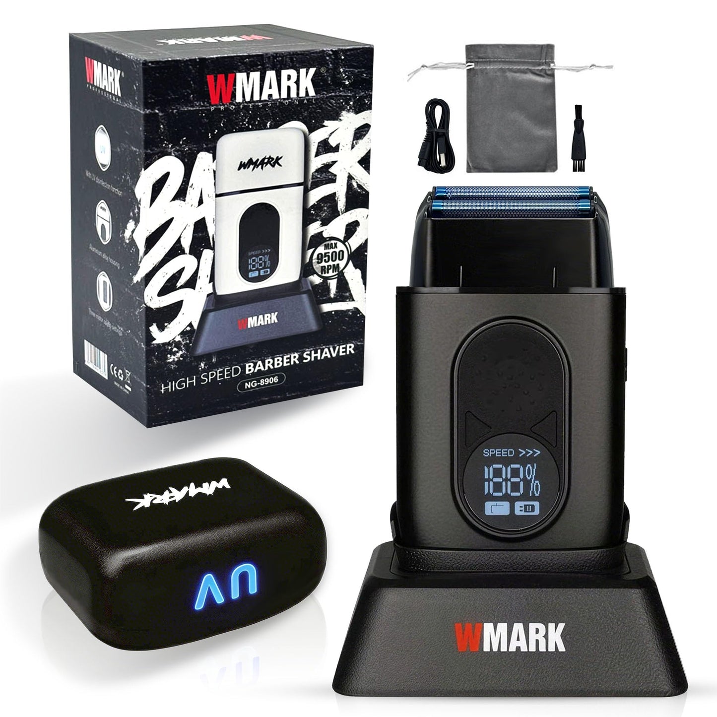 WMARK Electric Foil Shavers for Men Electric Razor for Men Cordless Beard Shaver with UV Protection, High Speed DC Motor 3 Speed, Stainless Steel Titanium 2-Blade Floating, USB Rechargeable NG-8906