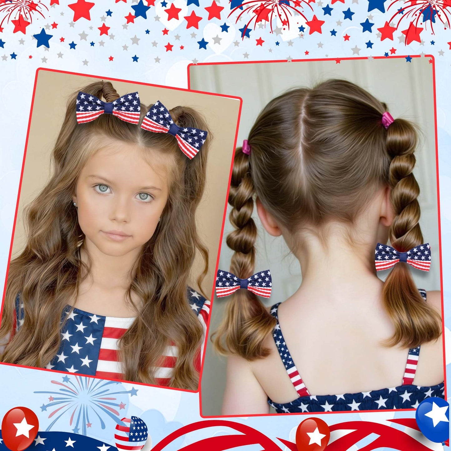 FARSYOD Hair Bow 4th of July Bows for Girls American Flag Hair Clips Patrioctic Bowknot Barrette USA Hairpin Red White Blue Accessories for Independence Day