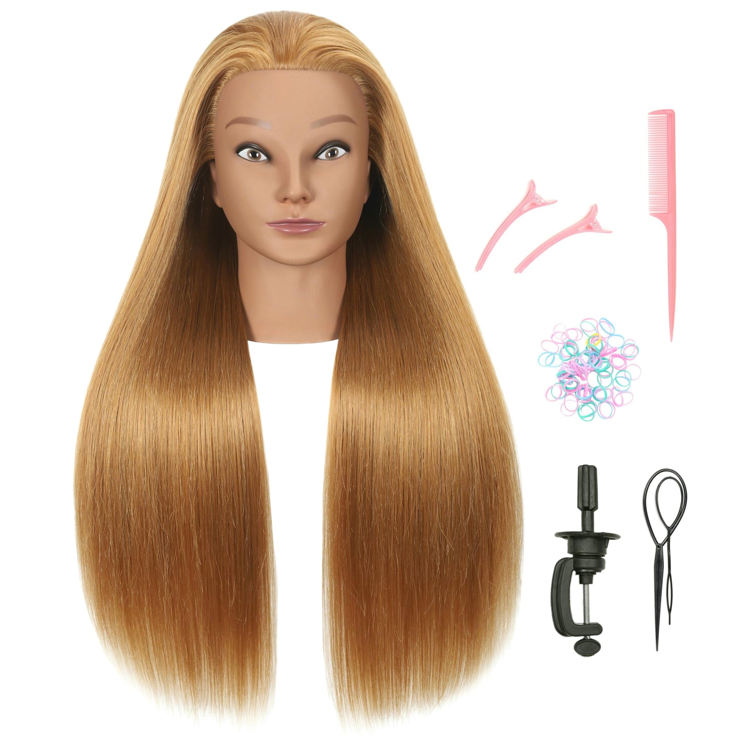EVATEC 30 inches Long Blonde 80% Real Human Hair Mannequin Head with Stand for Braiding Styling Updos Curling Cutting Practice Cosmetology Training Display with Stand