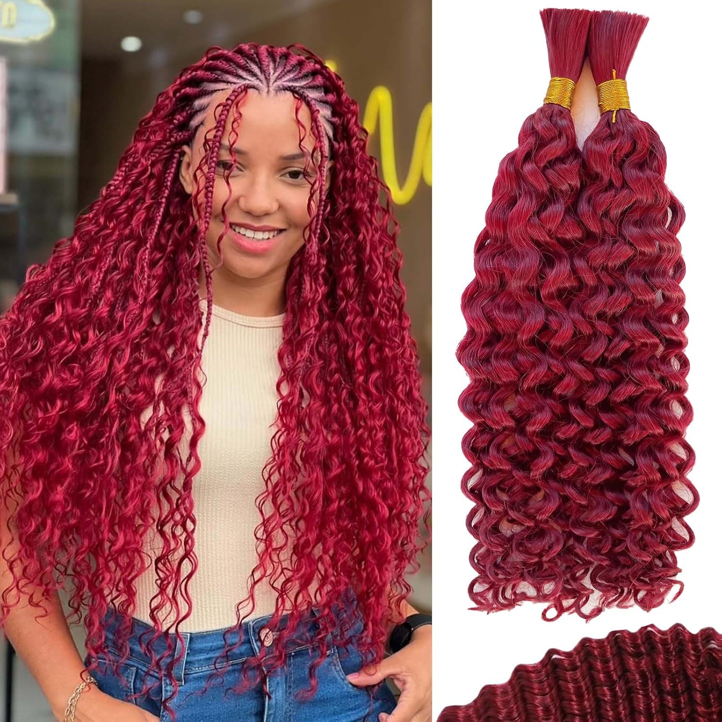 Braiding Human Hair Water Wave - 2 Bundles 100g Ombre Curly Extensions | 14 Inch Black/Brown Highlights