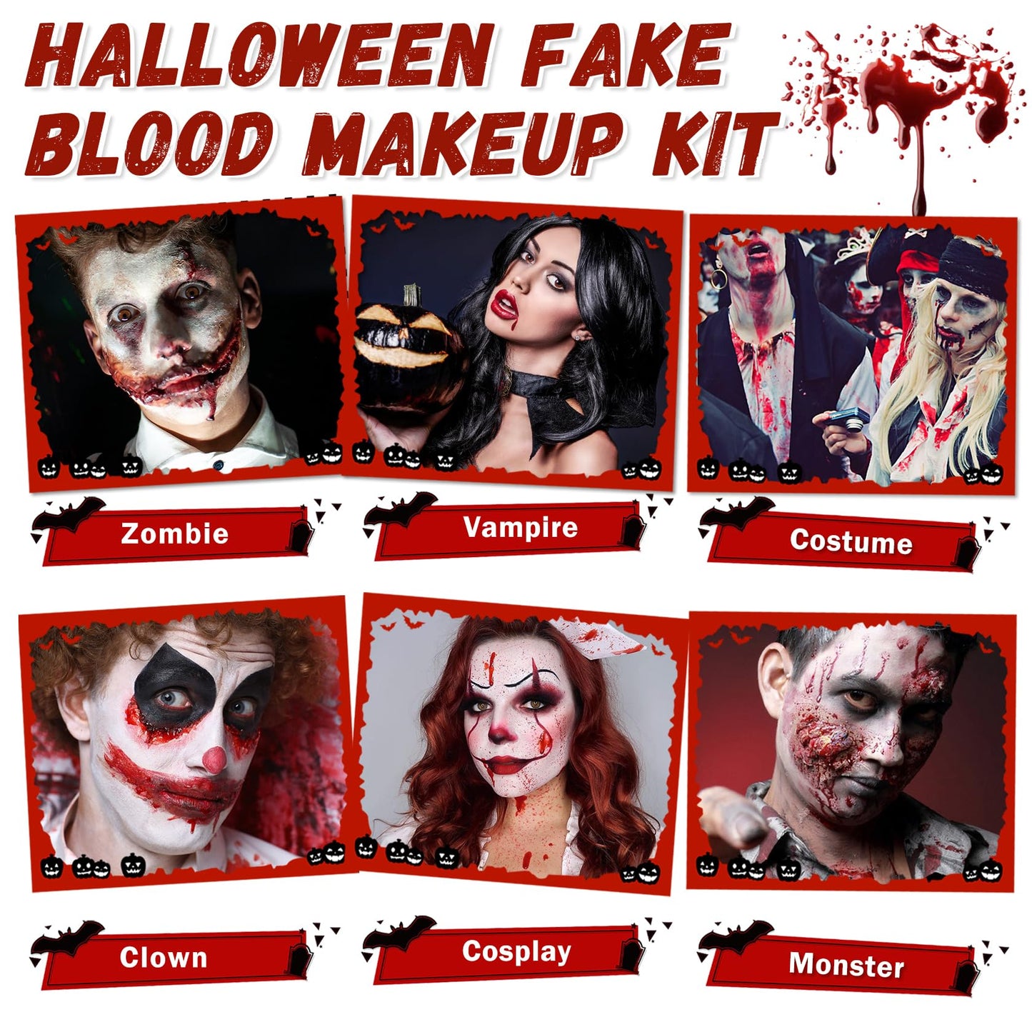 LZXLUKGIR 4PCS Halloween Fake Blood Makeup Kit,Washable Fake Blood Spray