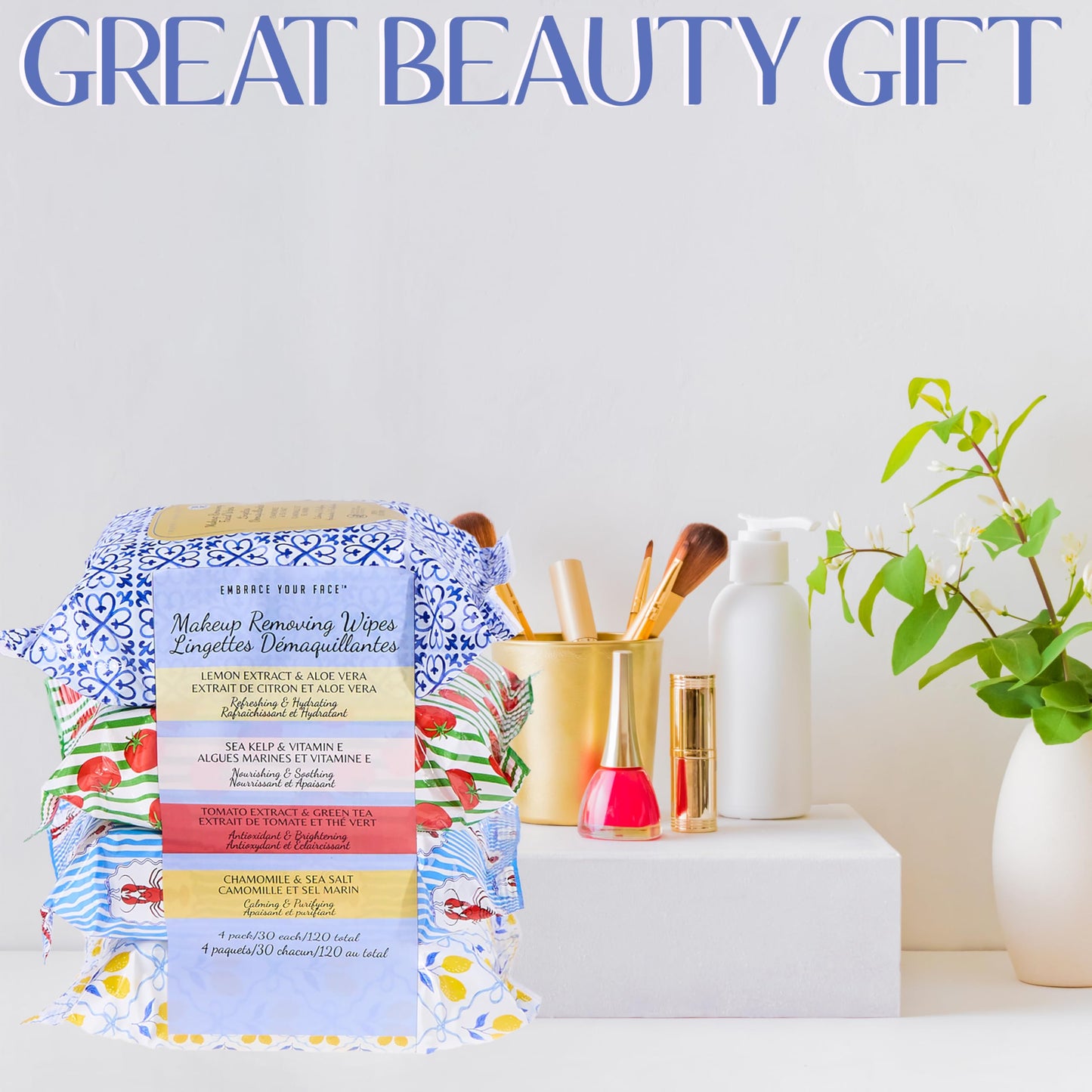 120pc Makeup Remover Wipes Variety Pack - 4-Pack All Skin Types