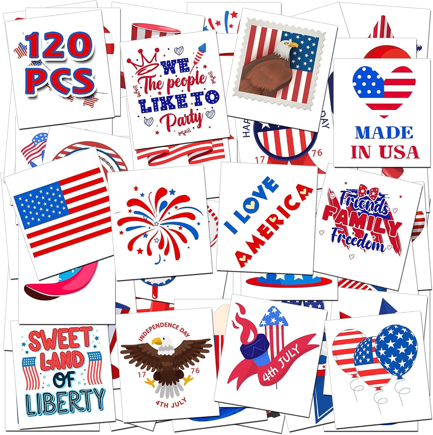 4th of July Outfits for Women - 120 PCS USA Flag Temporary Tattoos | Patriotic Fireworks & Eagle Designs