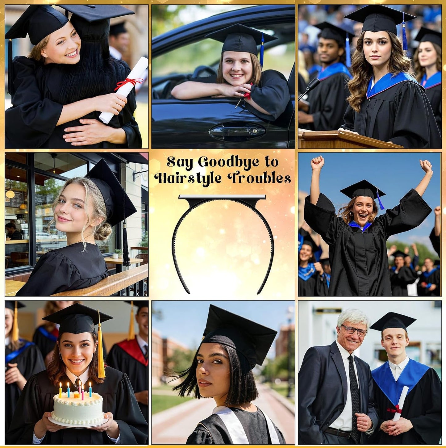 Graduation Cap Headband Insert - Securely Holds Grad Hat & Maintains Hairstyle | Perfect Graduation Gift