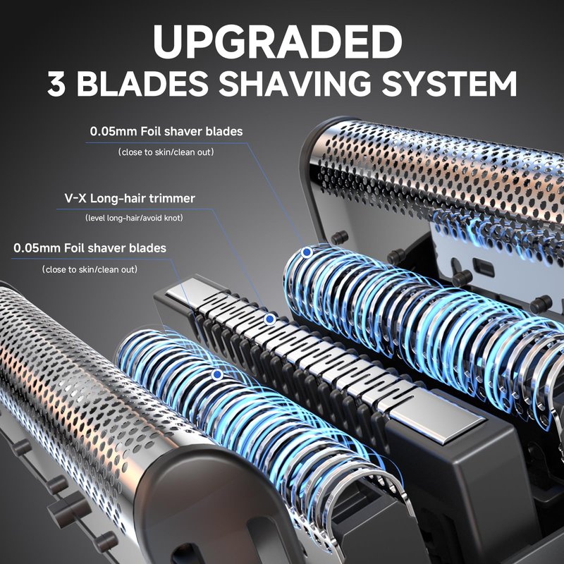 Electric Foil Shavers for Men,Mini Electric Razor with Storage Bag,3 Floating Blades,Portable mini Shaver,IPX7 Waterproof,Wet Dry Face Razor,USB-C (Silver)