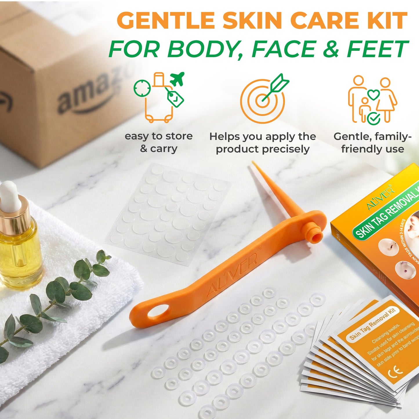 ICYVIBES Premium Skin-Care Patch Kit – Gentle Foot & Face Care Set with Soft Patches, Comfort Bands & Stick Applicator for Men, Women & Kids Orange