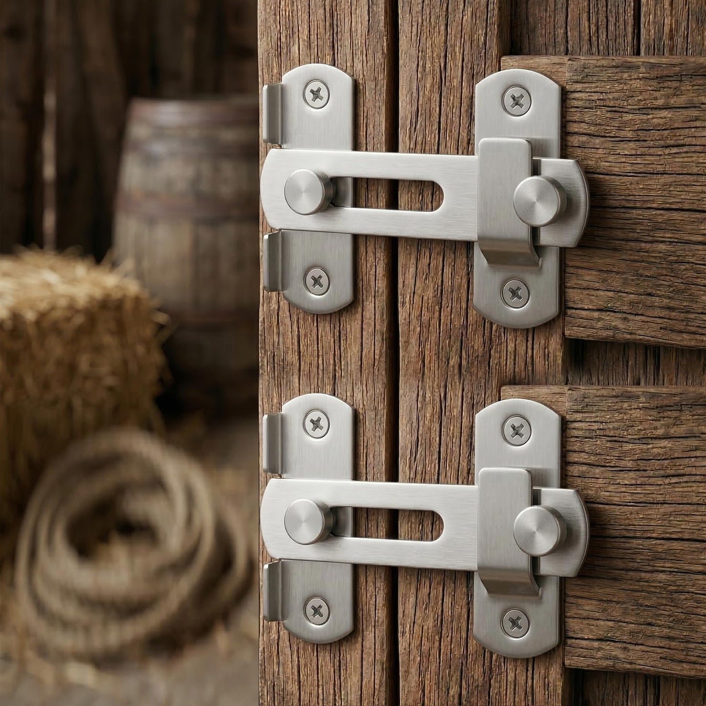 2 Pack Flip Latch Gate Latches, 4 Inch SUS304 Stainless Steel Safety Door Locks for Barn Doors, Wood Fence, Sliding Doors and French Doors, Heavy Duty Gate Hardware,Silver