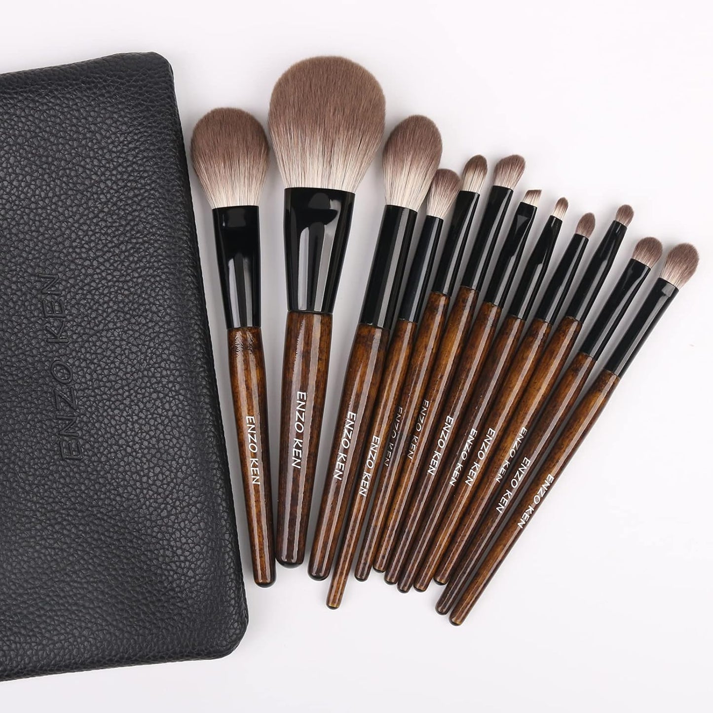 Natural Goat Hair Makeup Brush Set - Professional Walnut Cosmetic Brushes with Case | Soft Bristles for Flawless Application