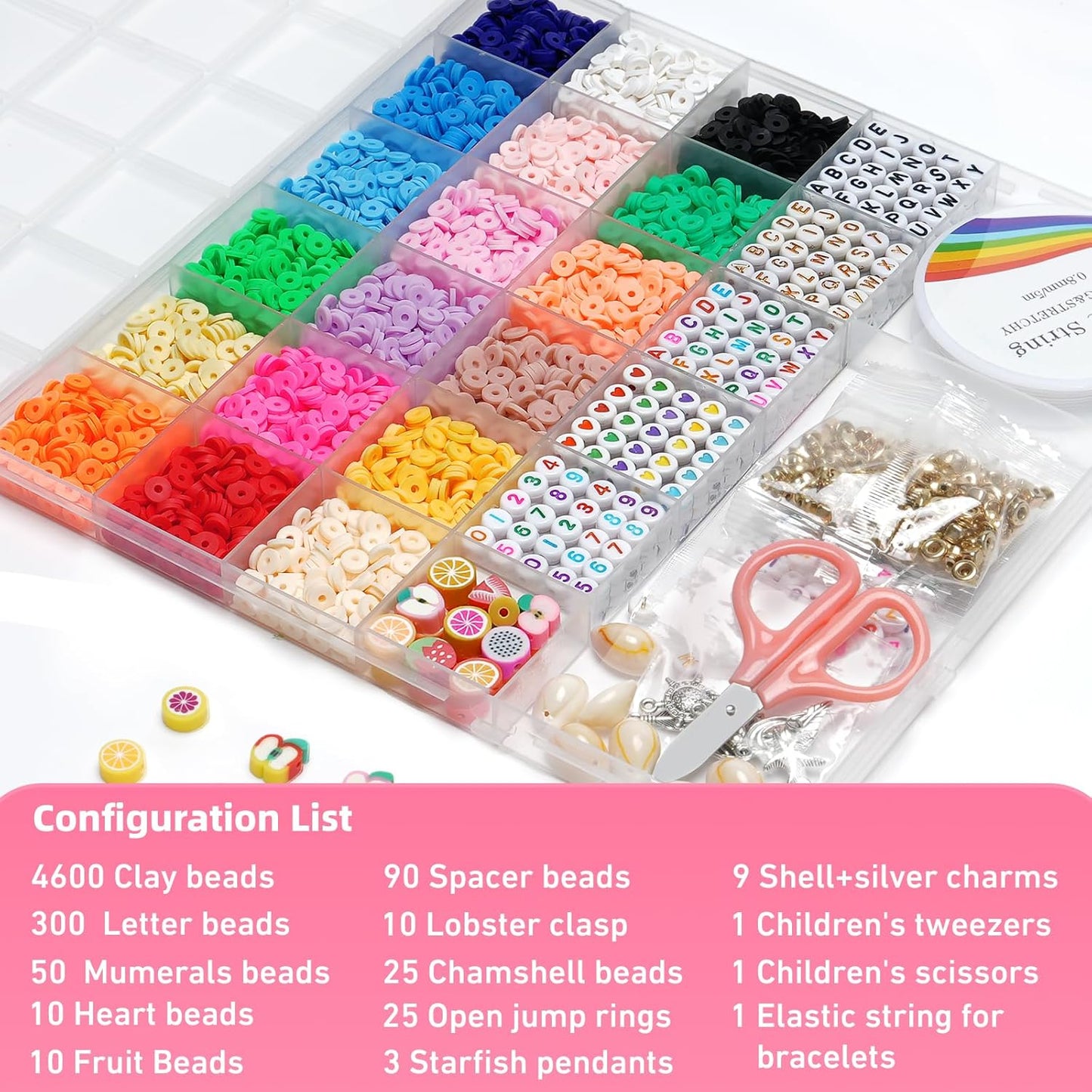 Clay Beads Bracelet Making Kit - Flat Preppy Polymer Heishi Beads with Charms | Craft Gifts for Girls Ages 8-12