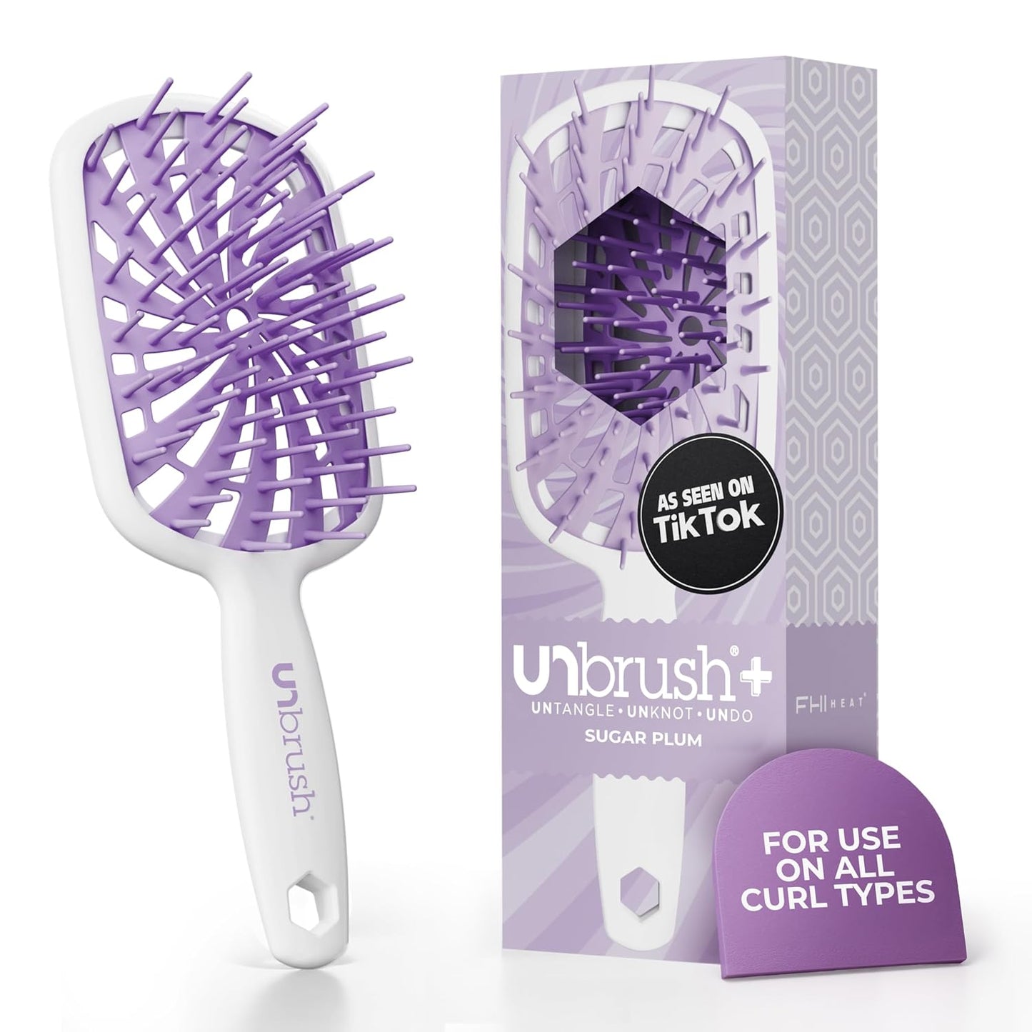 FHI Heat Curly Hair Brush - Gentle Detangling for Wet or Dry Fragile Hair | 84 UltraFlex Bristles, Vented Design