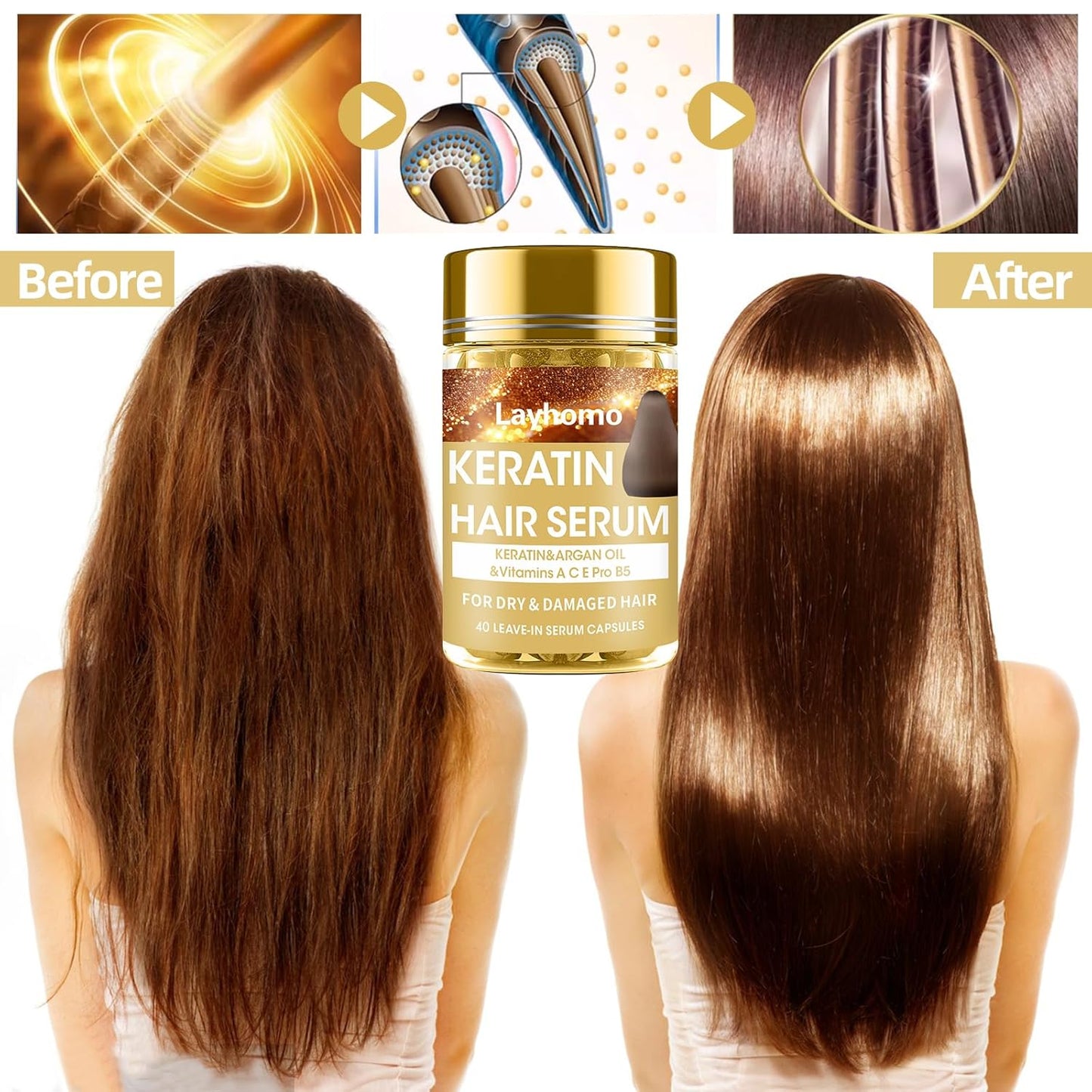 Keratin Hair Treatment Serum - Leave-In Anti-Frizz Conditioner with Argan Oil & Vitamins A, C, E | For All Hair Types