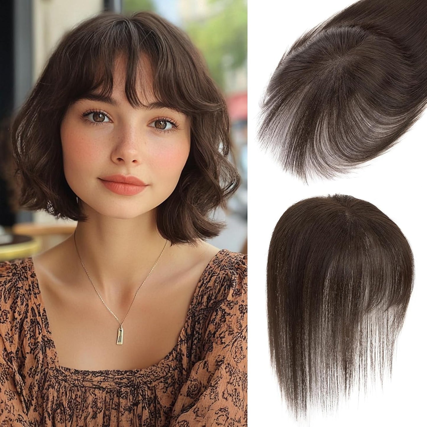 Dark Brown Human Hair Toppers for Women - 360° 3D Clip-In Short Hairpieces | 12 Inch