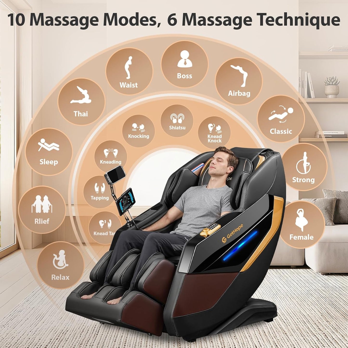 4D Zero Gravity Massage Chair - Full Body Shiatsu Recliner with Lumbar Heat & Bluetooth | 57.1" SL-Track, 40 Airbags, AI Voice Control
