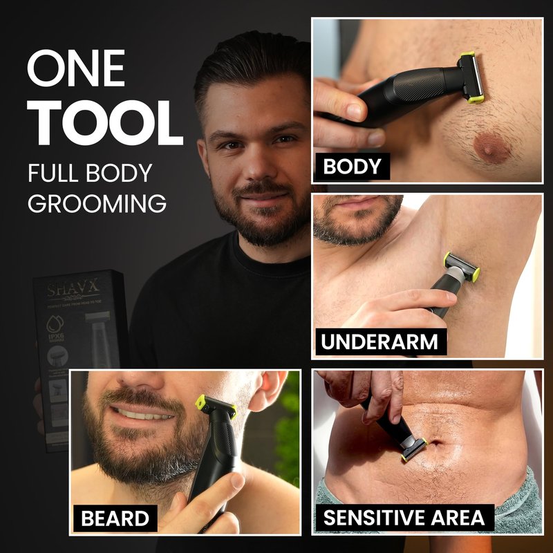 Groin & Body Hair Trimmer Electric Shaver for Men – Pubic & Ball Full Body Grooming – Skin-Safe for Sensitive Areas, Beard, Chest & Legs – Dual Blades Waterproof Wet/Dry IPX6 Rechargeable with 3 Combs