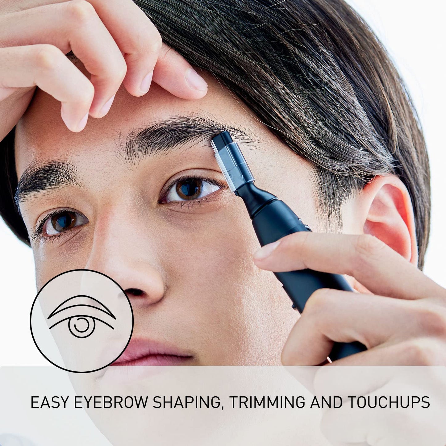 Facial Hair Trimmer for Sensitive Skin - Unisex Detailer with Flexible Head & 2 Eyebrow Attachments | Wet/Dry Use - ER-GM40-K (Black)