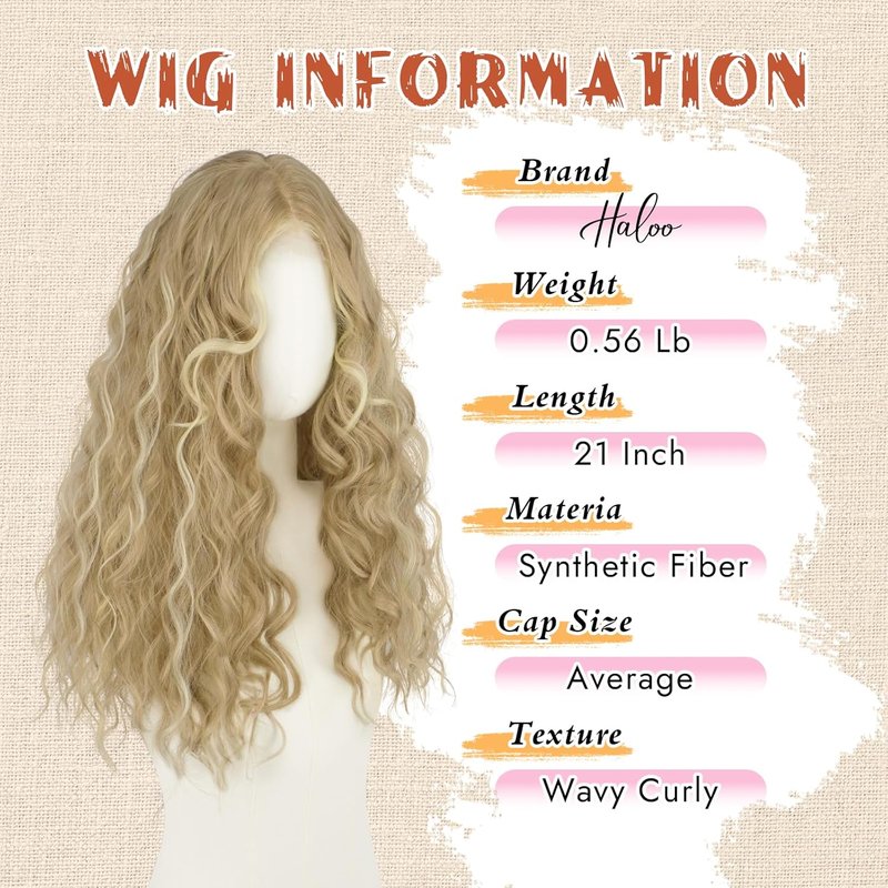 Blonde Wigs for Women - 4x1 Lace Front Natural Hairline | Long Wavy Curly Synthetic, 21 Inch Dirty Blonde