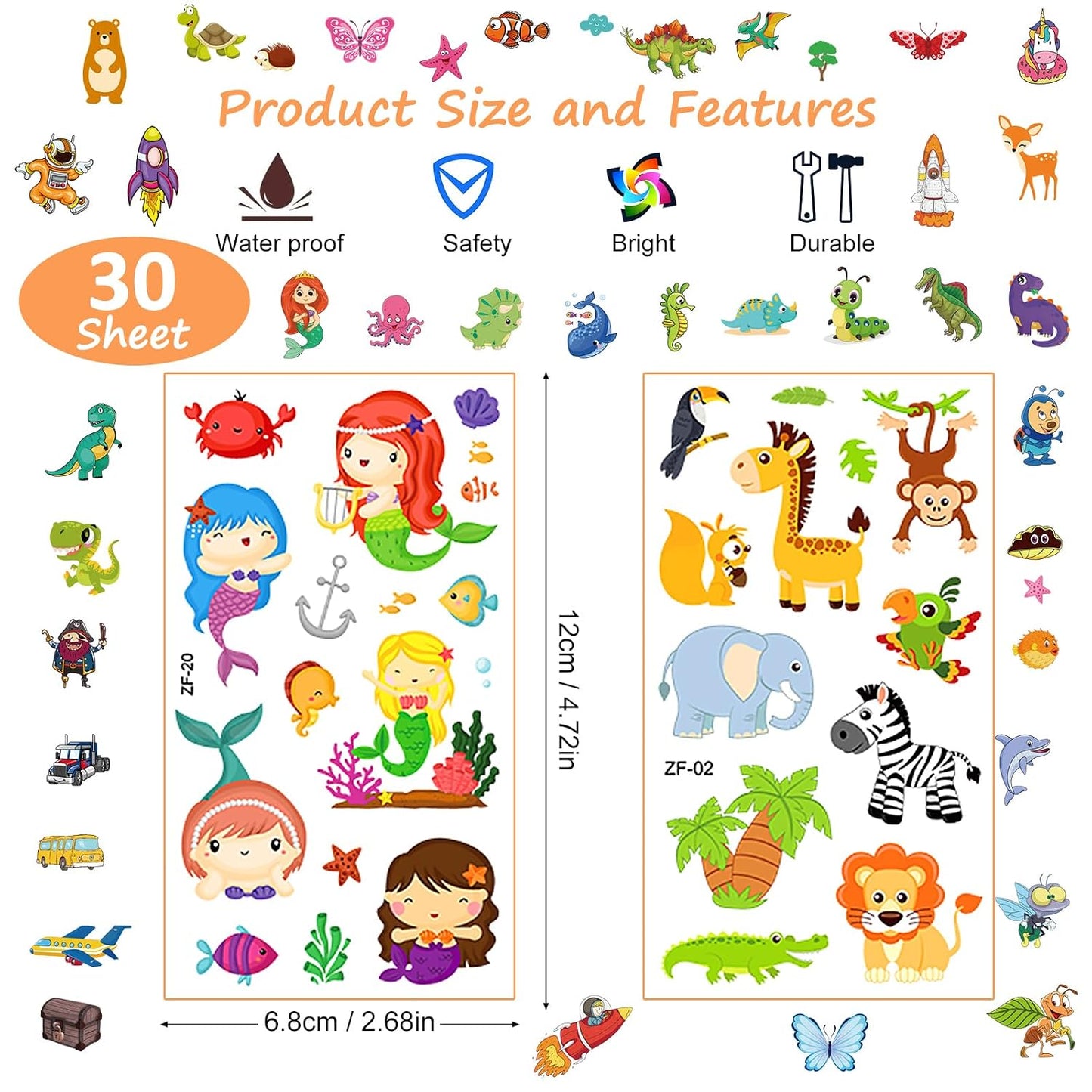 Temporary Tattoos for Kids - 300+ Fun Styles | Space, Dinosaurs, Butterflies & More