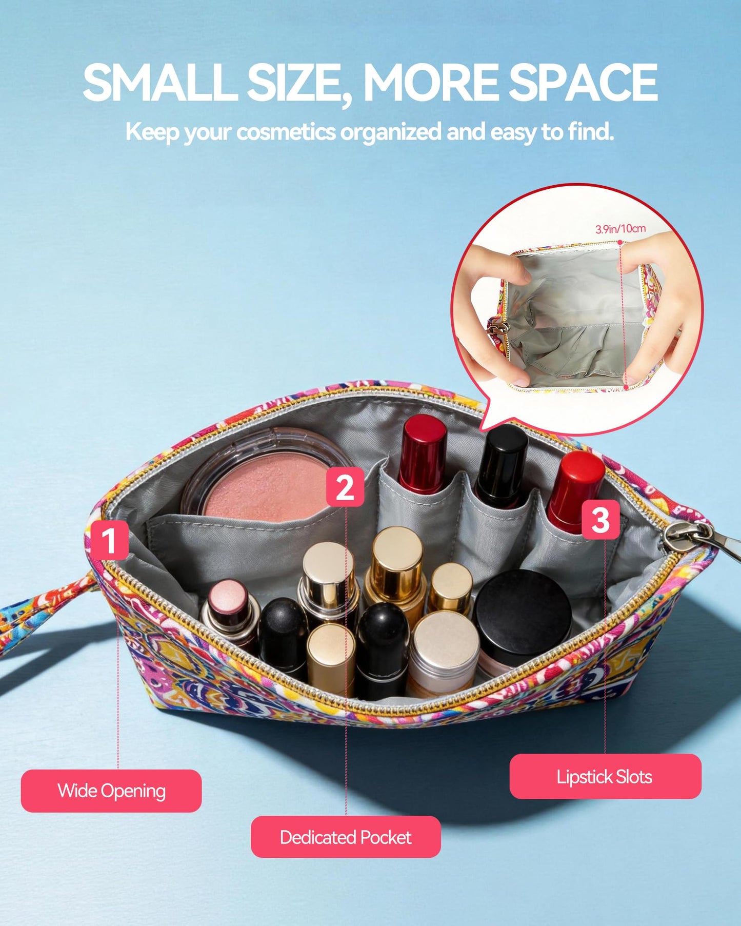 Gloppie Small Makeup Bag for Purse - Bohemian Cosmetic Bag for Women | Zipper Makeup Pouch Teacher Appreciation Gifts