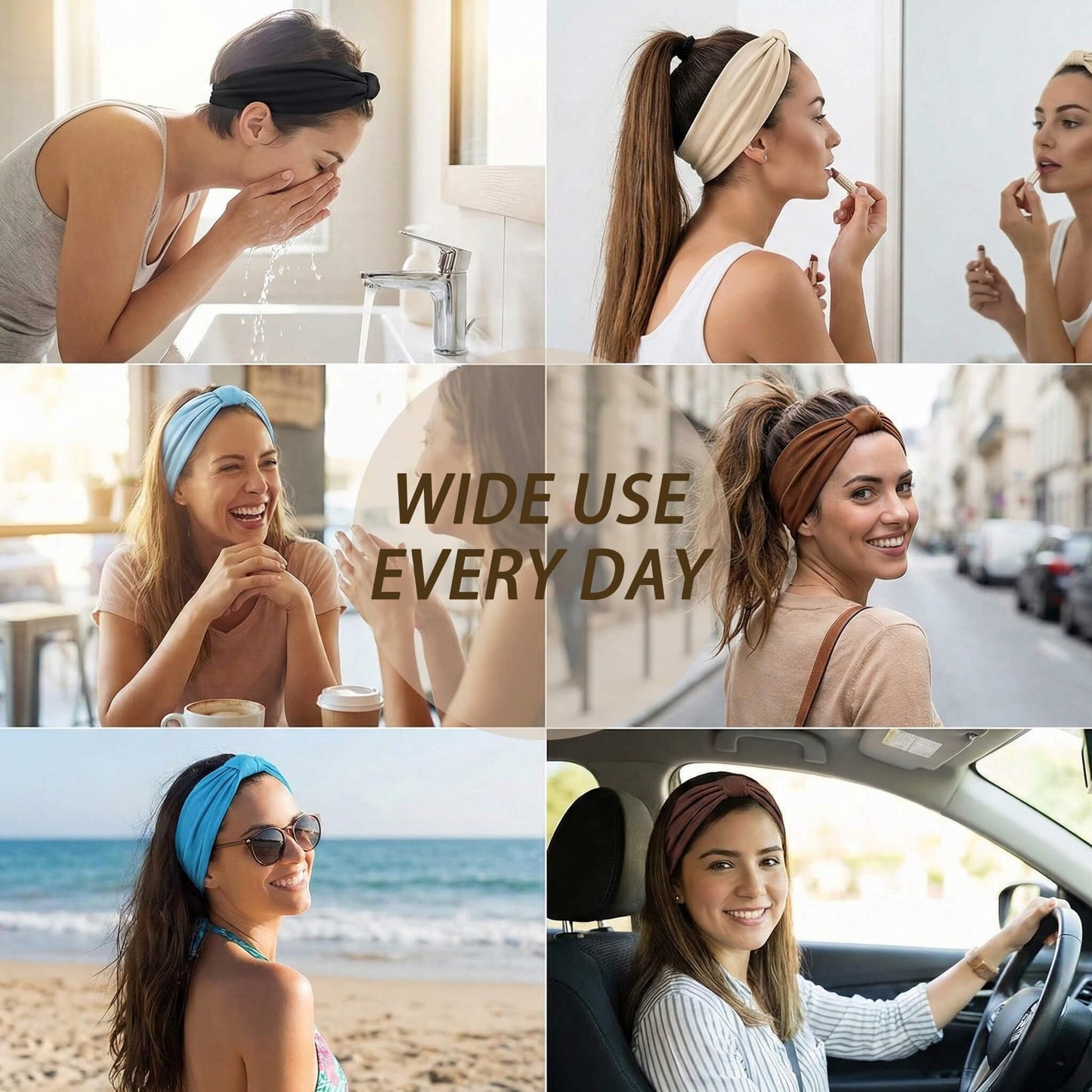 YONUF Wide Headbands for Women - 6 Pack Stretchy Soft Hair Bands for Workout, Yoga, Running, Makeup & Face Washing - Fashion Knotted Head Wraps & Hair Accessories