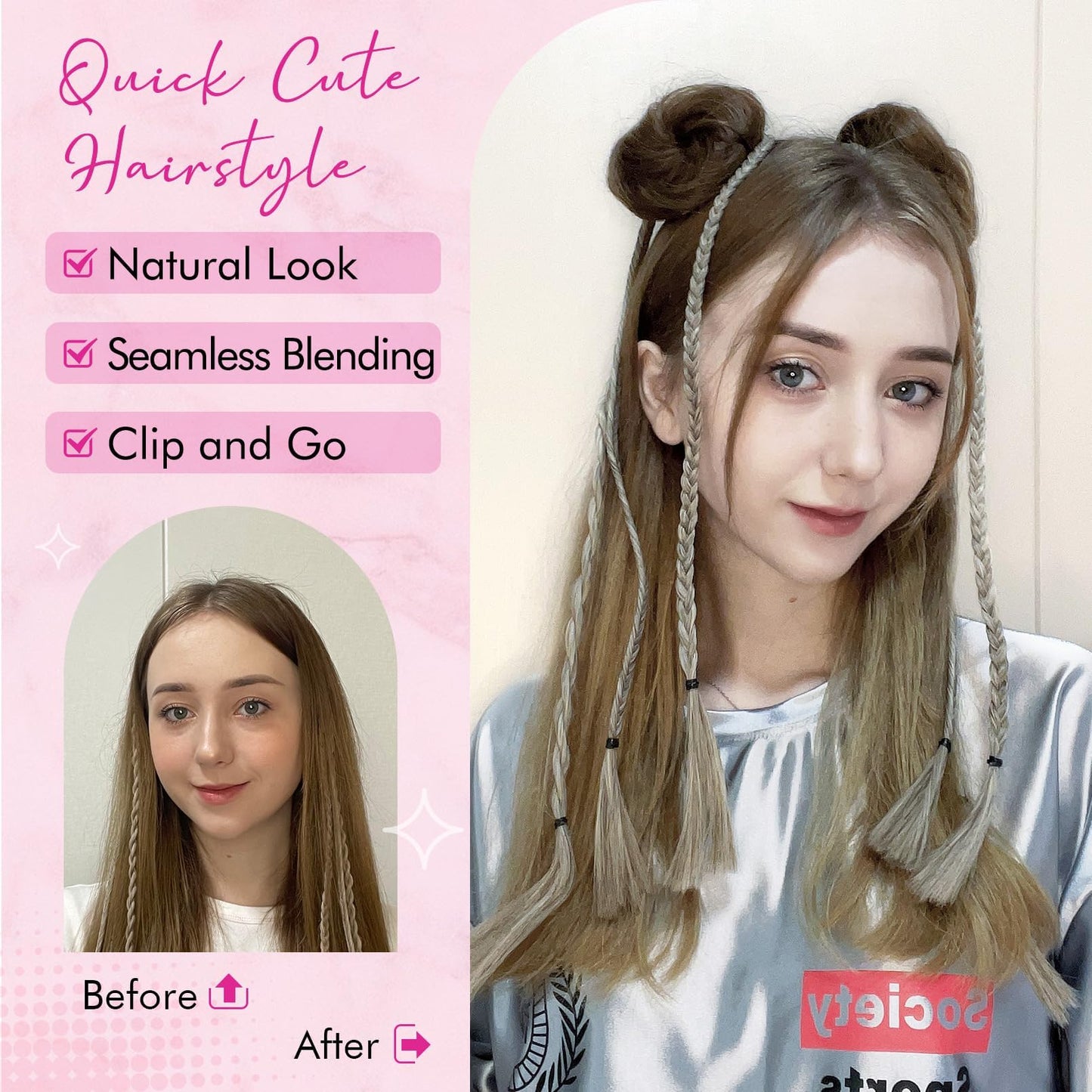 REECHO 2 PCS Mini Claw Clip in Messy & Cat Ears Hair Bun Extensions HB001 Wig Accessory Updo Hairpieces for Women (Pack of 2-3" Straight, Dark Brown)